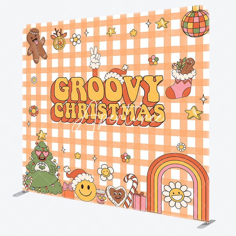 Aperturee - Aperturee Groovy Yellow Merry Christmas Pillow Case Backdrop