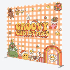 Aperturee - Aperturee Groovy Yellow Merry Christmas Pillow Case Backdrop