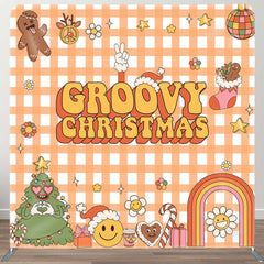 Aperturee - Aperturee Groovy Yellow Merry Christmas Pillow Case Backdrop