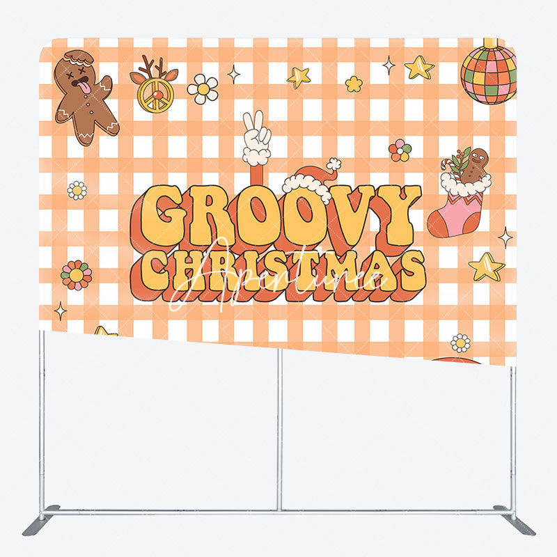 Aperturee - Aperturee Groovy Yellow Merry Christmas Pillow Case Backdrop