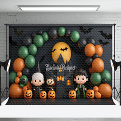 Aperturee - Aperturee Halloween Balloons Castle Moon Bats Photo Backdrop