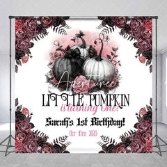 Aperturee - Aperturee Halloween Floral Pumpkin Custom 1st Birthday Backdrop