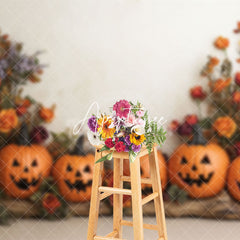 Aperturee - Aperturee Halloween Pumpkins Floral Trunk Photography Backdrop