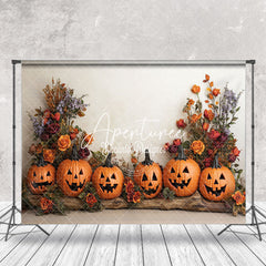 Aperturee - Aperturee Halloween Pumpkins Floral Trunk Photography Backdrop