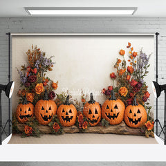 Aperturee - Aperturee Halloween Pumpkins Floral Trunk Photography Backdrop