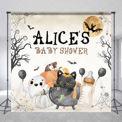 Aperturee - Aperturee Halloween Vibe Moon Custom Name Baby Shower Backdrop