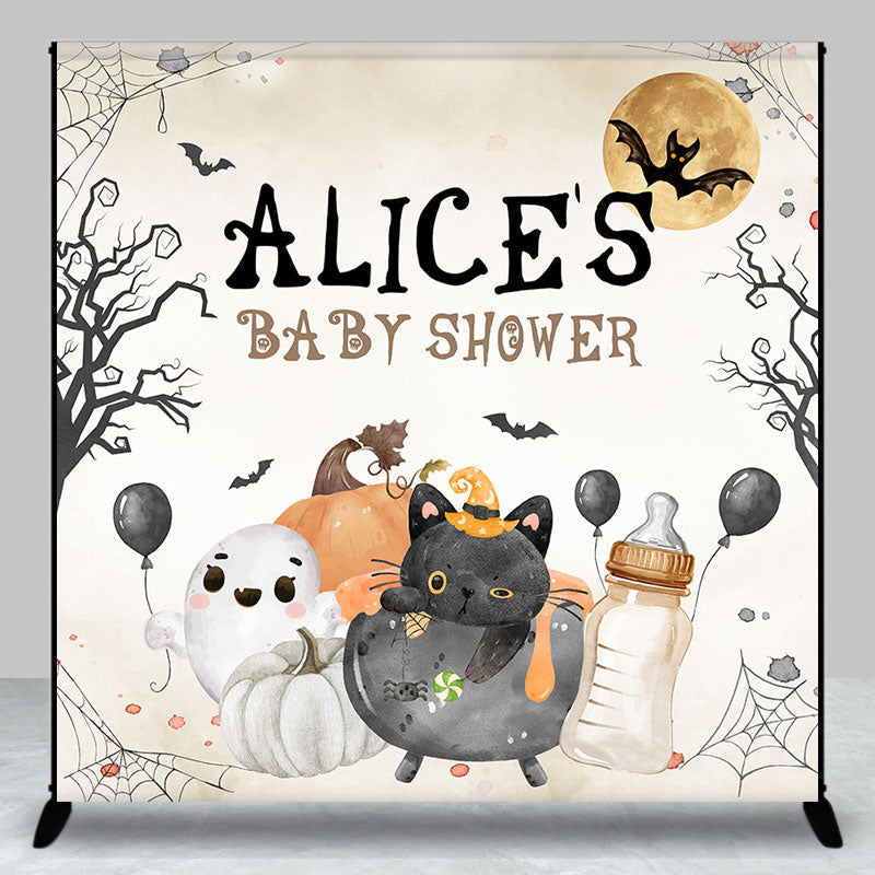 Aperturee - Aperturee Halloween Vibe Moon Custom Name Baby Shower Backdrop