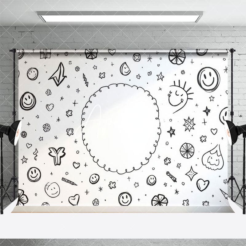 Aperturee - Aperturee Hand Drawn Pattern Smiles Stars And Hearts Backdrop