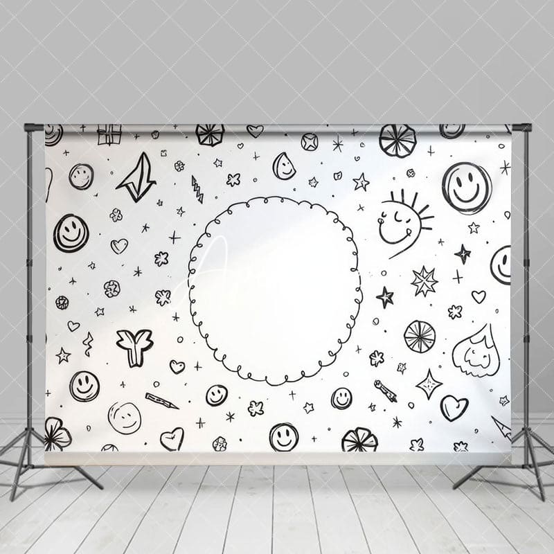 Aperturee - Aperturee Hand Drawn Pattern Smiles Stars And Hearts Backdrop