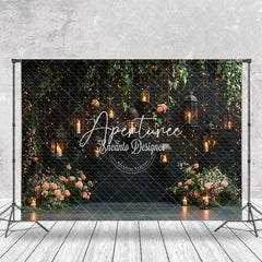 Aperturee - Aperturee Hanging Candle Greenery Pink Floral Photo Backdrop