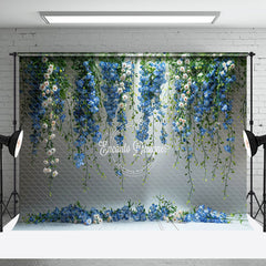 Aperturee - Aperturee Hanging Vine Blue White Floral Photo Booth Backdrop