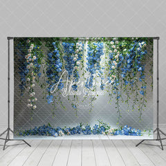 Aperturee - Aperturee Hanging Vine Blue White Floral Photo Booth Backdrop