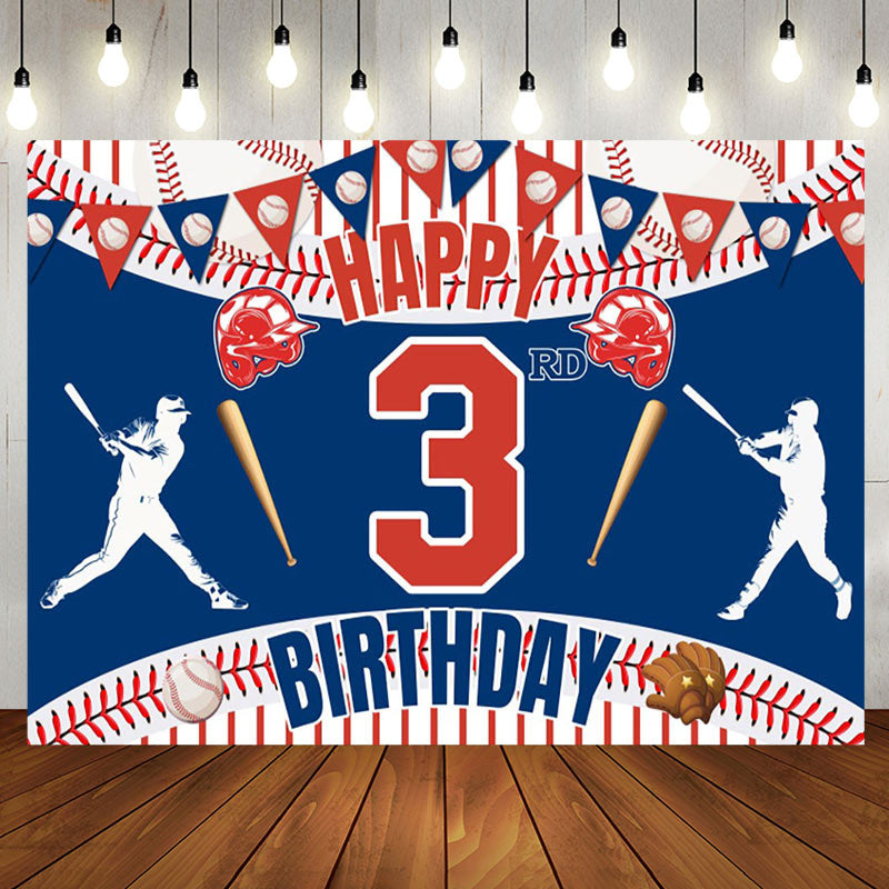 Aperturee - Aperturee Happy 3Rd Baseball Birthday Sport Theme Backdrop