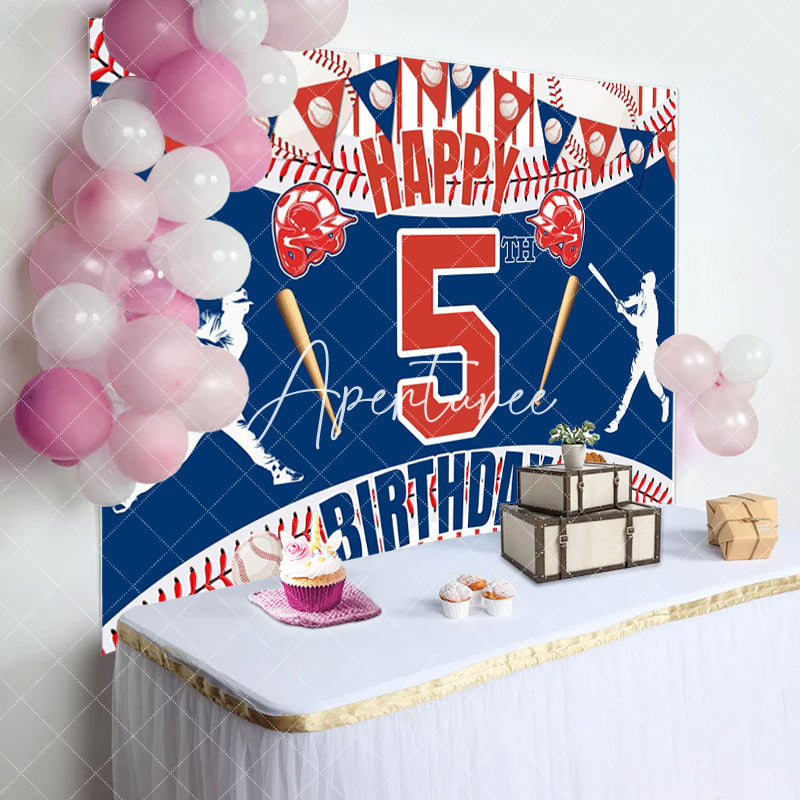 Aperturee - Aperturee Happy 5Th Birthday Baseball Theme Sport Backdrop