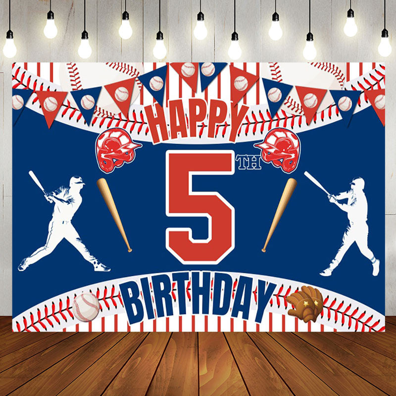 Aperturee - Aperturee Happy 5Th Birthday Baseball Theme Sport Backdrop