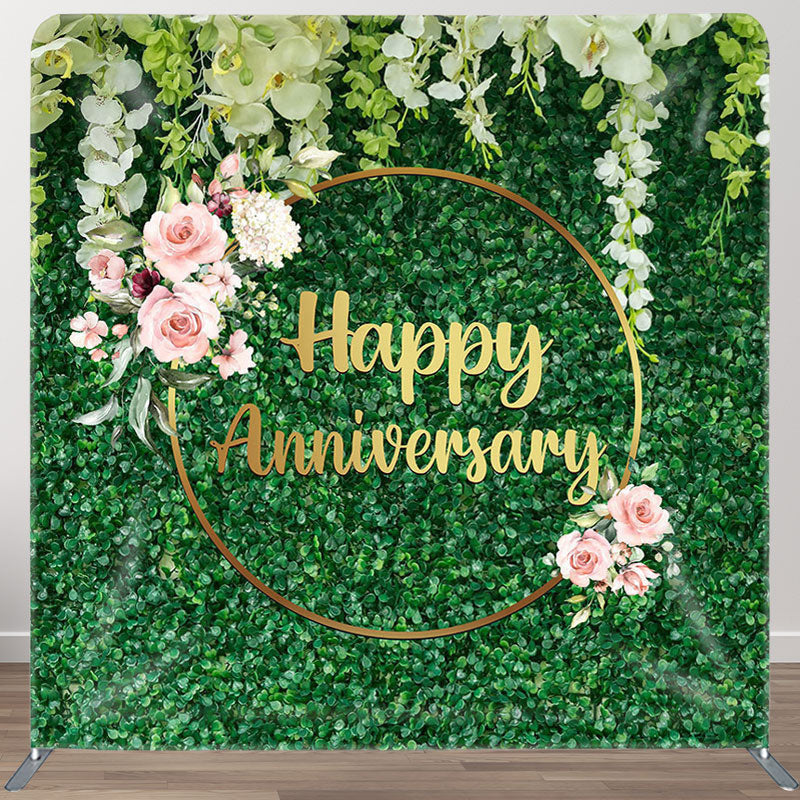 Aperturee - Aperturee Happy Anniversary Fabric Backdrop Cover for Wedding