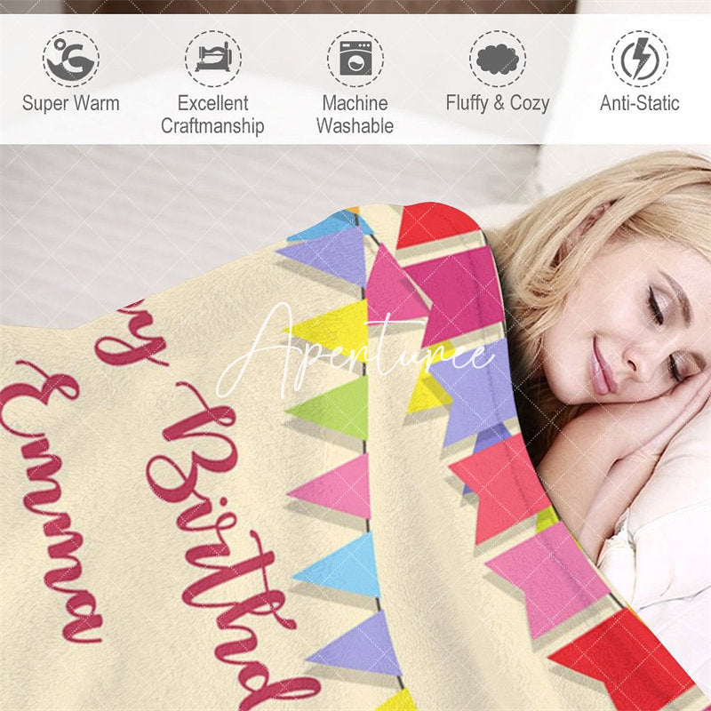 Aperturee - Aperturee Happy Birthday Gift Printed Personalized Name Blanket