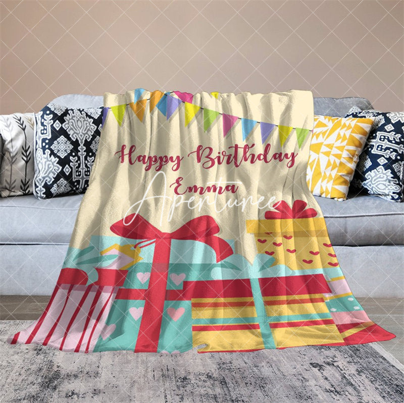 Aperturee - Aperturee Happy Birthday Gift Printed Personalized Name Blanket