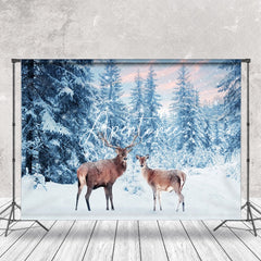 Aperturee - Aperturee Harmonious Deer Moment Wintery Dusk Forest Backdrop