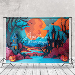 Aperturee - Aperturee Haunted House Pumpkin Trunk Halloween Photo Backdrop