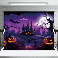 Aperturee - Aperturee Haunting Halloween Castle Twilight Bats Backdrop