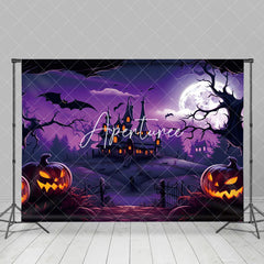 Aperturee - Aperturee Haunting Halloween Castle Twilight Bats Backdrop