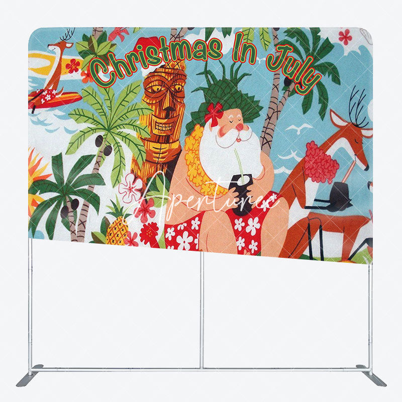 Aperturee - Aperturee Hawaii Sea Santa Coconut Xmas Tension Fabric Backdrop