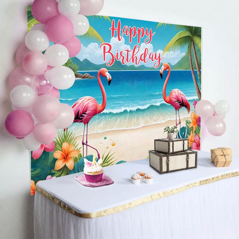 Aperturee - Aperturee Hawaii Summer Vibe Beach Flamingo Birthday Backdrop