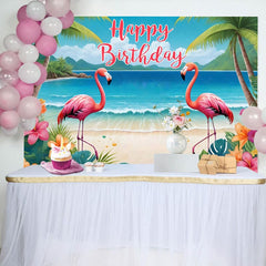 Aperturee - Aperturee Hawaii Summer Vibe Beach Flamingo Birthday Backdrop