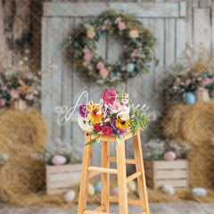 Aperturee - Aperturee Haystack Wooden Wall Colorful Eggs Easter Backdrop