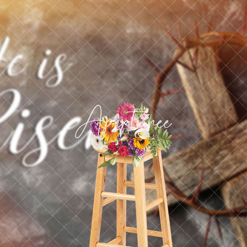 Aperturee - Aperturee He Is Risen Thorns Cross Easter Photography Backdrop