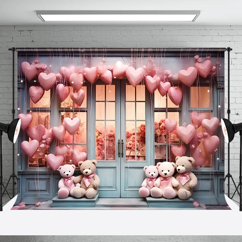 Aperturee - Aperturee Heart Balloon Bear Toy Store Valentines Day Backdrop