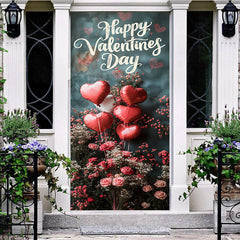 Aperturee - Aperturee Heart Balloons Floral Happy Valentines Day Door Cover