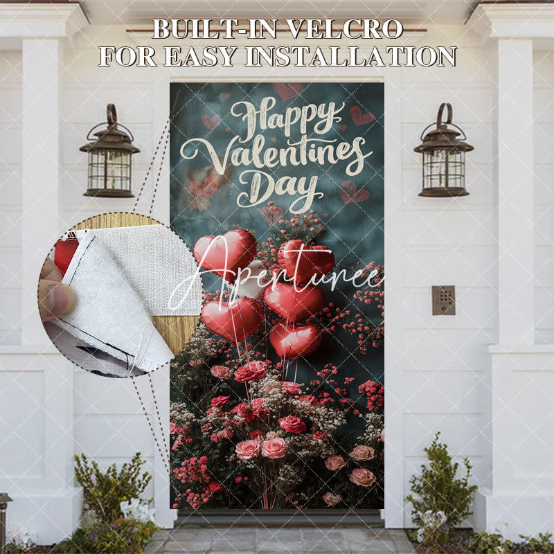 Aperturee - Aperturee Heart Balloons Floral Happy Valentines Day Door Cover