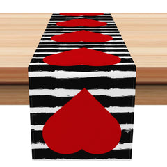 Aperturee - Aperturee Heart Black White Stripe Valentines Day Table Runner