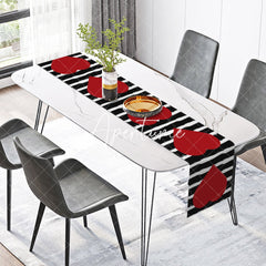 Aperturee - Aperturee Heart Black White Stripe Valentines Day Table Runner