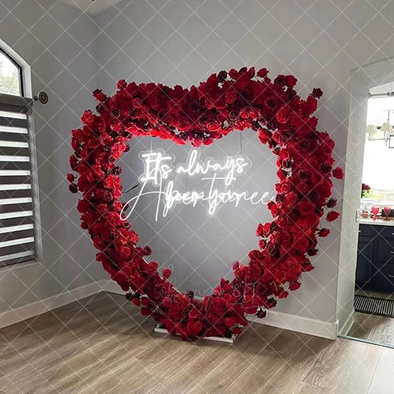 Aperturee - Aperturee Heart Shape Rose Artificial Flower Arch Fabric Wall