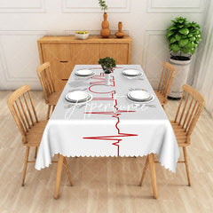 Aperturee - Aperturee Heartbeat Rhythm Ecg Inspired Rectangle Tablecloth