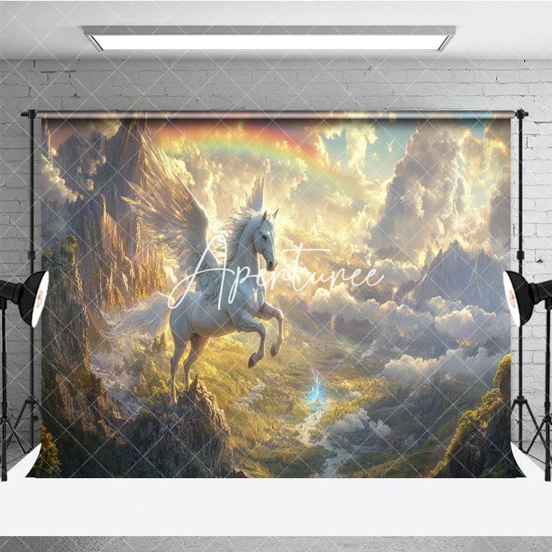 Aperturee - Aperturee Heavenly Pegasus Rainbow Sweet Wonderland Backdrop