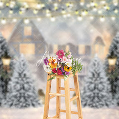 Aperturee - Aperturee Heavy Snow Mist Cabin Light Bokeh Christmas Backdrop