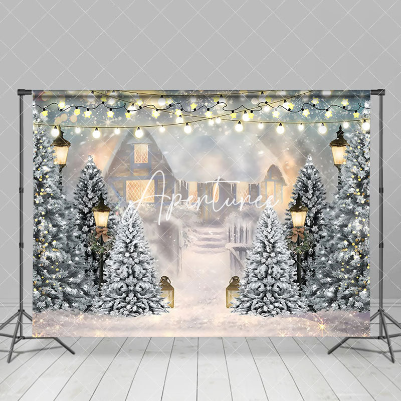 Aperturee - Aperturee Heavy Snow Mist Cabin Light Bokeh Christmas Backdrop