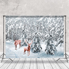 Aperturee - Aperturee Heavy Snow White Pine Forest Elk Winter Backdrop