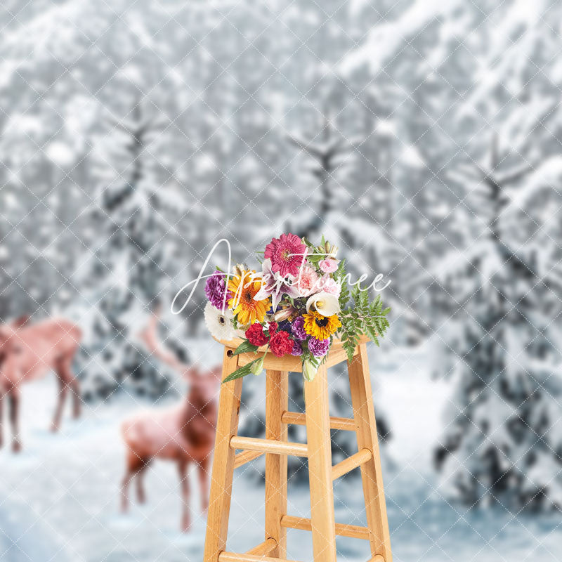 Aperturee - Aperturee Heavy Snow White Pine Forest Elk Winter Backdrop