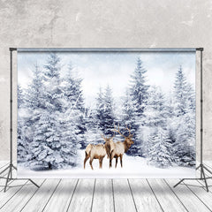 Aperturee - Aperturee Heavy Snow White World Forest Elk Winter Backdrop