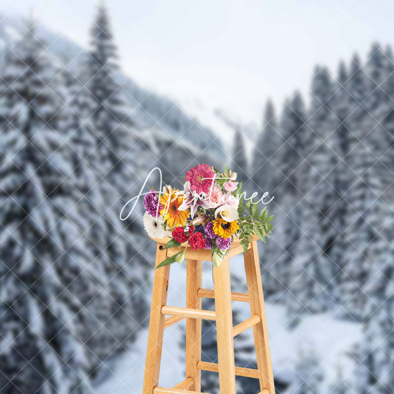 Aperturee - Aperturee Heavy Snowy Forest Mountain Winter Photo Backdrop