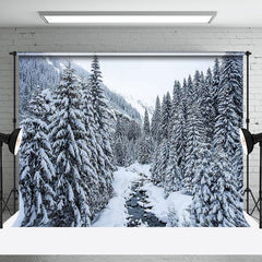 Aperturee - Aperturee Heavy Snowy Forest Mountain Winter Photo Backdrop