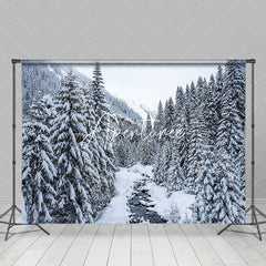 Aperturee - Aperturee Heavy Snowy Forest Mountain Winter Photo Backdrop