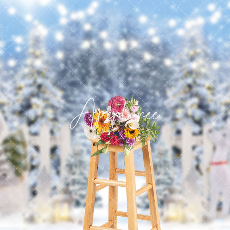 Aperturee - Aperturee Heavy Snowy Garden Fence Snowman Christmas Backdrop