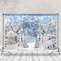 Aperturee - Aperturee Heavy Snowy Garden Fence Snowman Christmas Backdrop