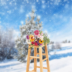 Aperturee - Aperturee Heavy Snowy Wild Field Trees Winter Photo Backdrop